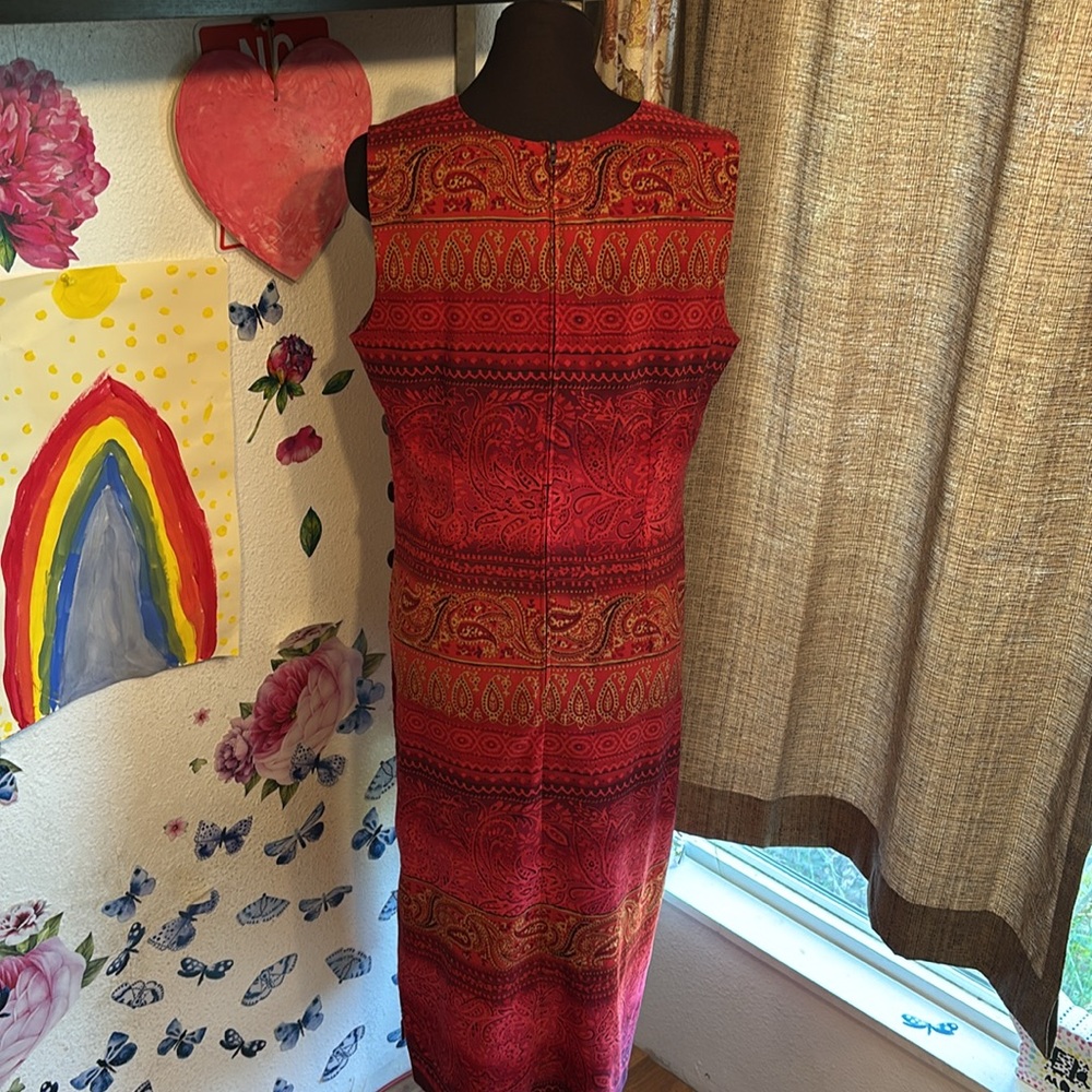 Vintage 1990’s R&K Original vibrant red and dark pink floral dress. Size 10P. - Picture 5 of 17
